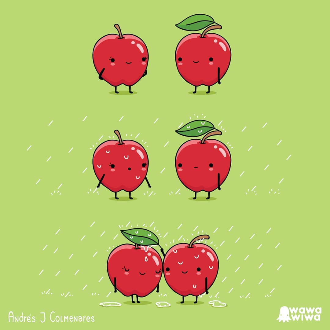 comic about apples being caught in the rain 