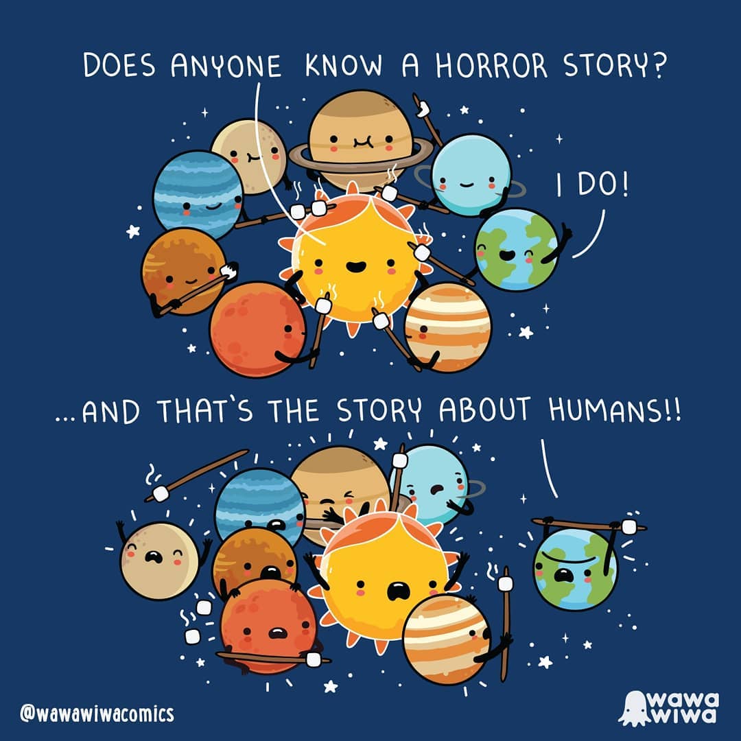 comic about earth talking to other planets saying that she knows a horror story about humans 