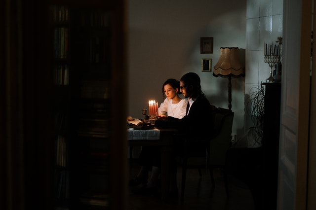couple having dinner date at home