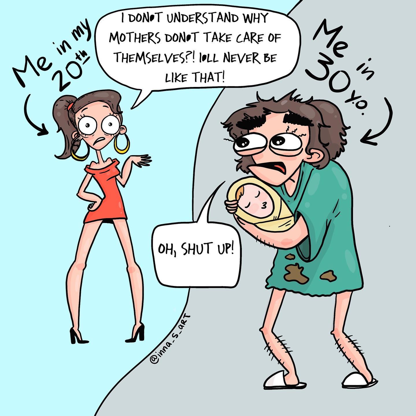 comics about a woman in her 20's talking to herself about being a mom
