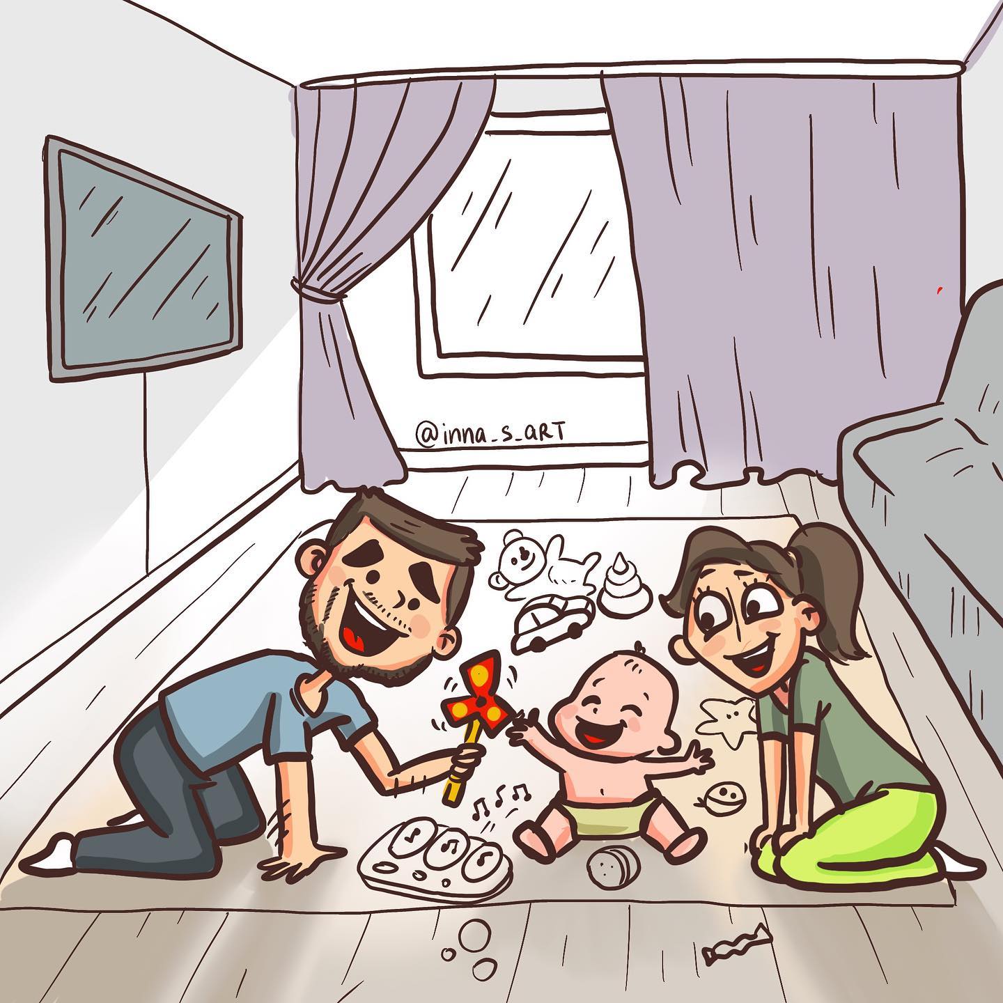 comics about mom and dad playing with their baby