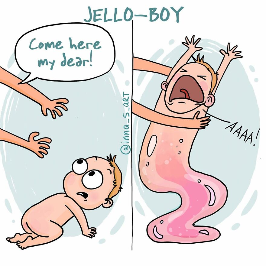 comics of a child crying after being picked up 