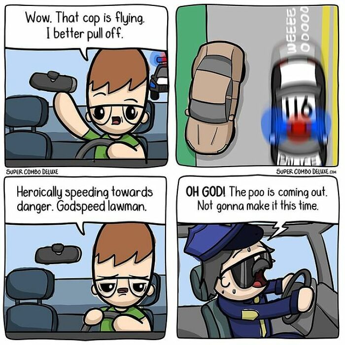 comics about man and a policeman driving 