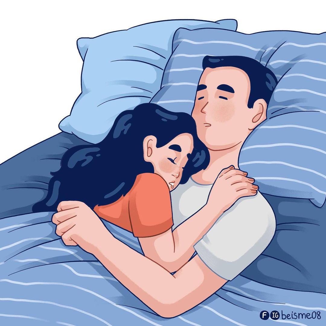 comics of a couple having a good night sleep
