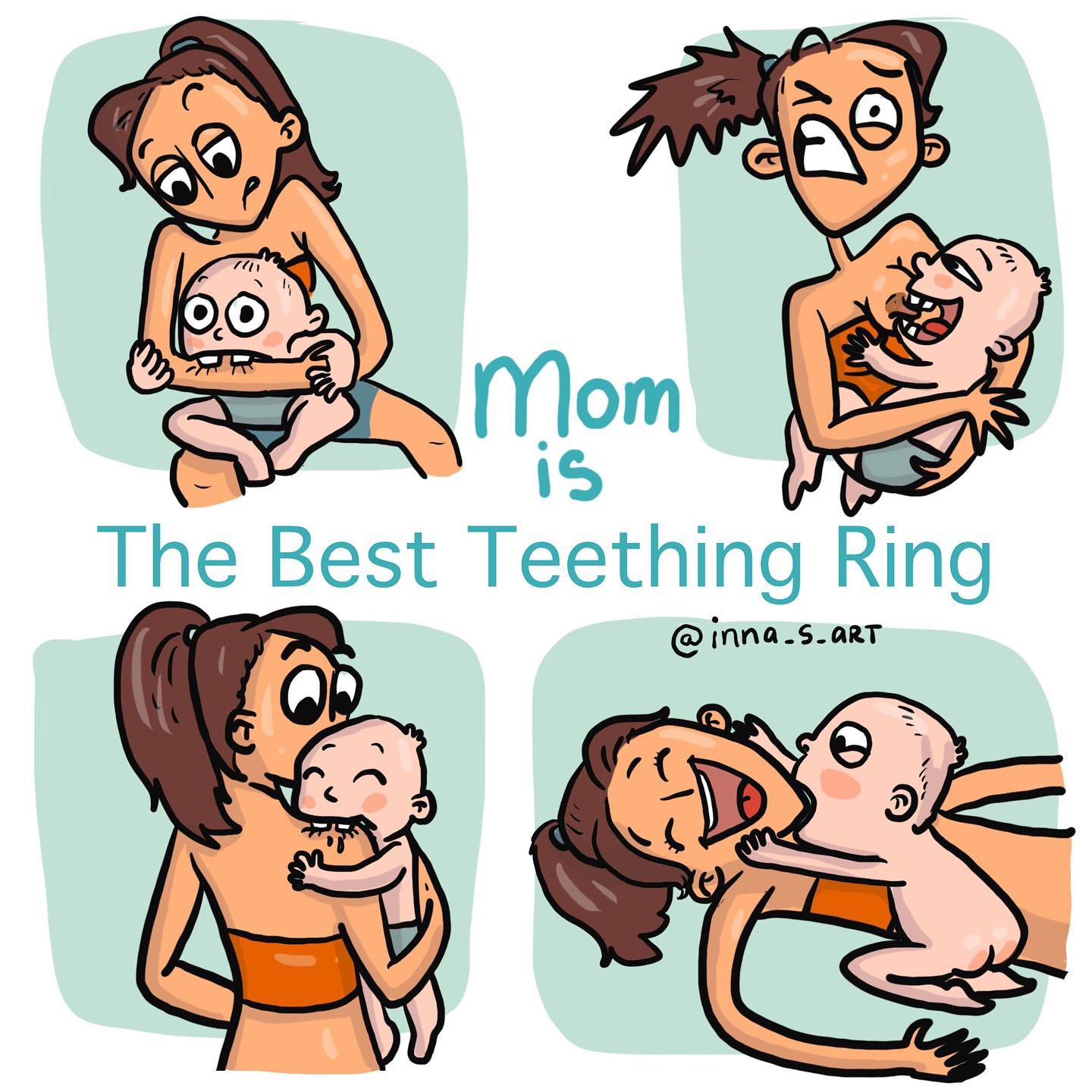 comics of a child biting her mom 