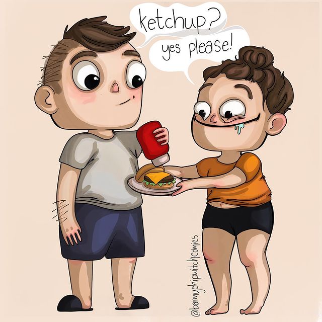 comics of a woman asking ketchup to her boyfriend 