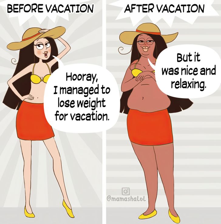 comics about a mom's before and after vacation