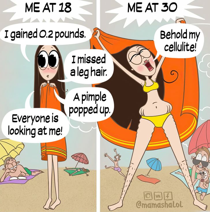 comics of a woman in her 30's being proud of her body 