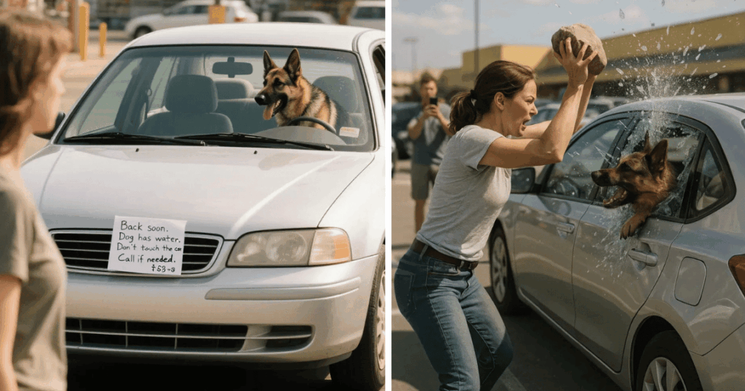 Miraculous Rescue: Woman Smashes Car Window to Save Dog from Overheated Car
